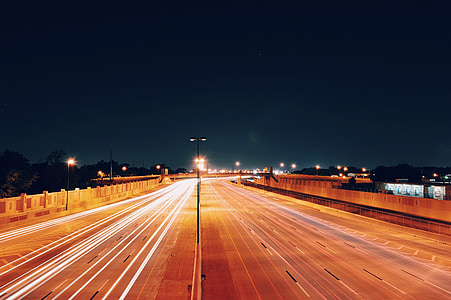 transport, motorväg, lampor, hastighet, natt, rörelse, transport