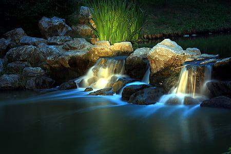 绿色, 水, 石头, 晚了, 长时间曝光, 流量, 瀑布