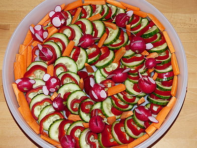барвистий, салат, здоровий, їсти, продукти харчування, Салат платівка, змішані салат