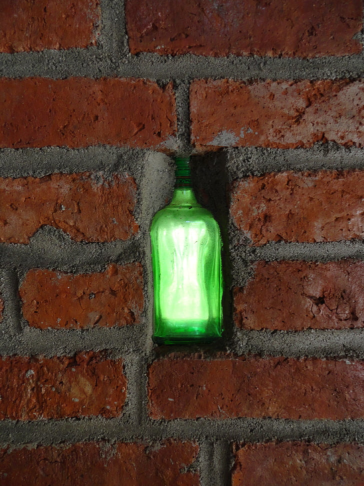 ampolla de vidre, finestra, verd, llum, reciclatge, Arts