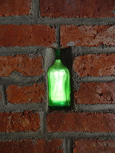 glass bottle, window, green, light, recycling, arts