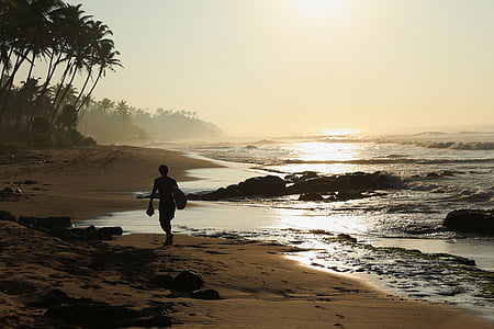 persona, a piedi, spiaggia, sabbia, Costa, oceano, mare