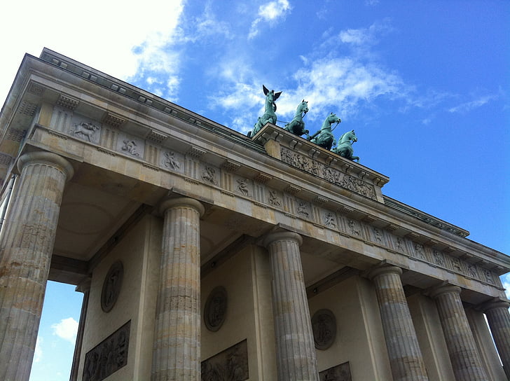 Berlín, Quadriga, orientační bod, sloupovitý, koně, budova, sekce