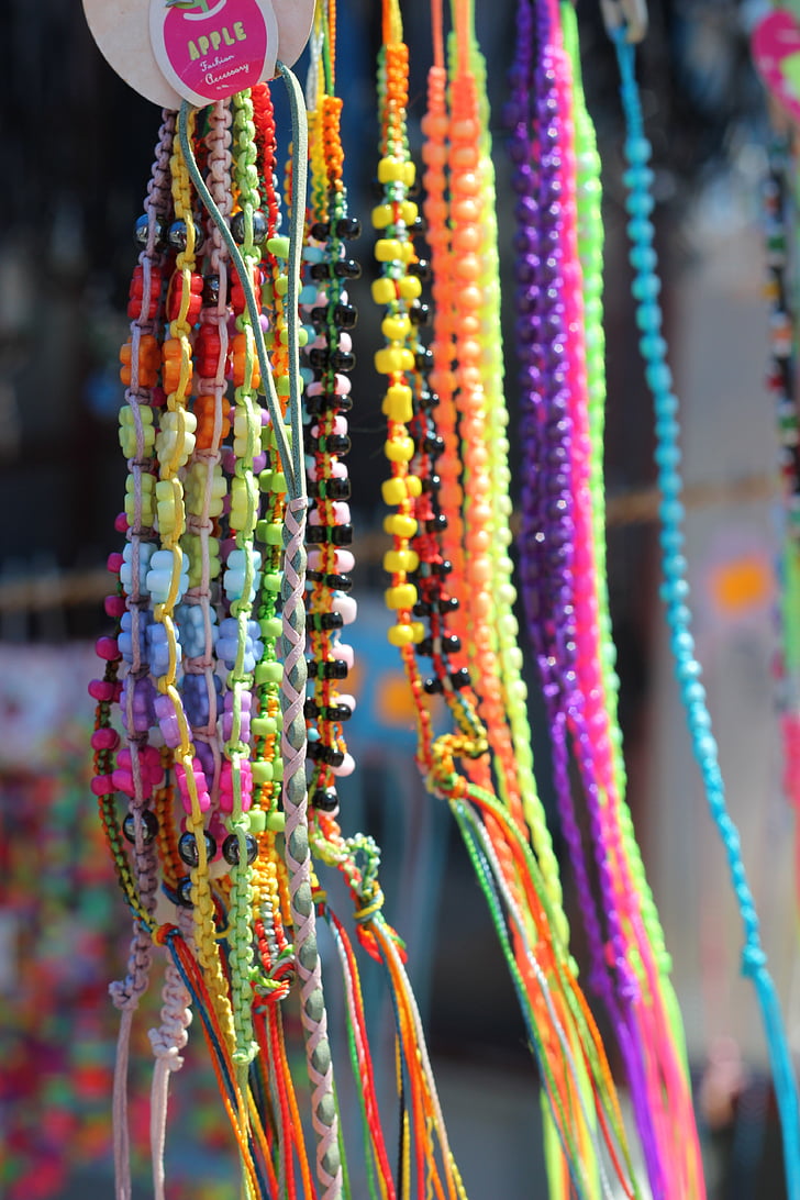 mercado, collares, colorido, decoración, brillante, brillante, cadena