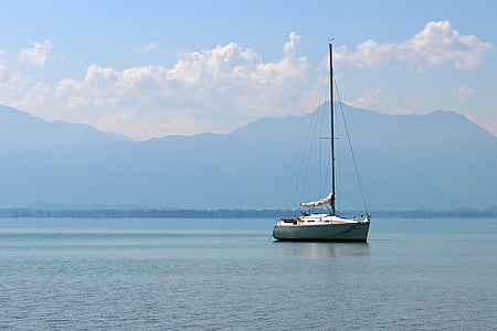 sailing boat, sailing vessel, boot, anchor, anchorage, lake, blue