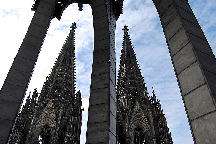 double tower, towers, bell tower, gothic, cologne, dom, side window