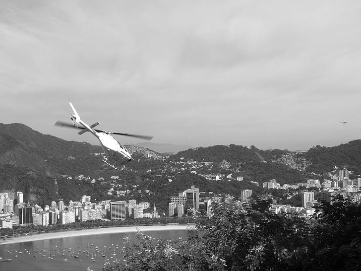 helicopter, black and white, landscape, mar, orla, sky, boat