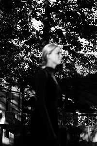 woman, black and white, motion, blur, portrait, black, white