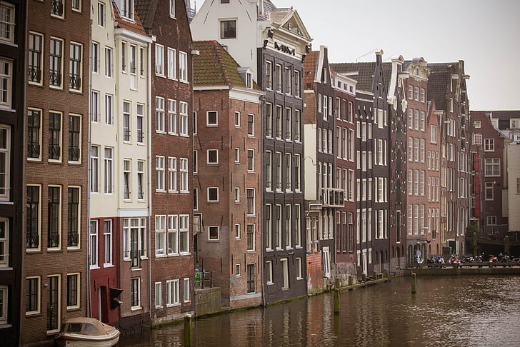 Amsterdam, mājas, kanāls, Zeedijk, ainava, ēka, mājas