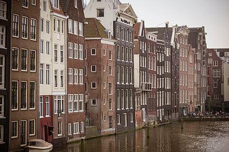 Amsterdam, Case, canale, Zeedijk, paesaggio, costruzione, Casa