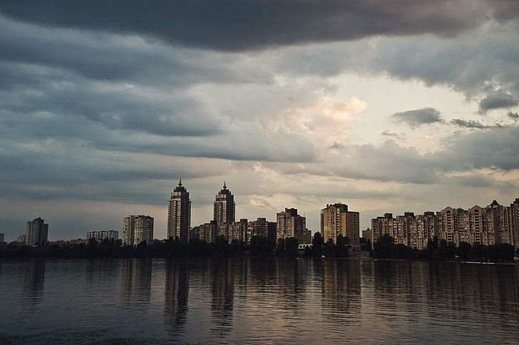 quay, city, evening, kiev, river, at home, reflection