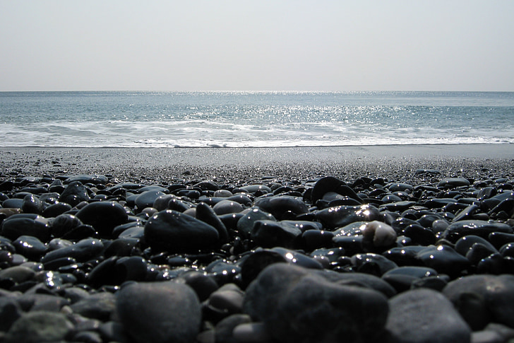 pláž, kameny, slunce, reflexe, kámen, zadní světlo