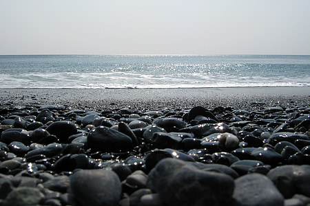 пляж, камни, Солнце, отражение, камень, назад свет