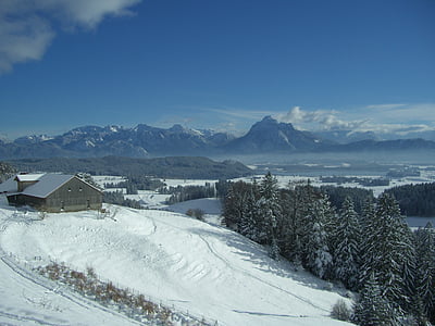 Alpe beichelstein, panorama pegunungan, säuling, salju, musim dingin, Alpine