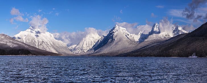Λίμνη mcdonald, τοπίο, γραφική, νερό, βουνά, παγετώνας εθνικό πάρκο, Μοντάνα