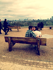 beijo, Parque, Londres, tempo, romântico, amor, feliz