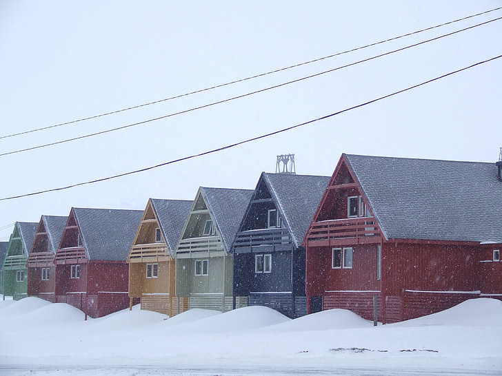 σπίτια, παραδείγματα, χιόνι, χρώματα, Νορβηγία