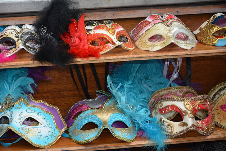 Venesia, masker, Karnaval, warna, indah, merah, bulu