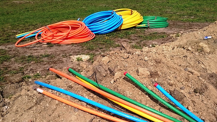 cable, cables, protecció, mitjans de comunicació, colors, edifici, excavació