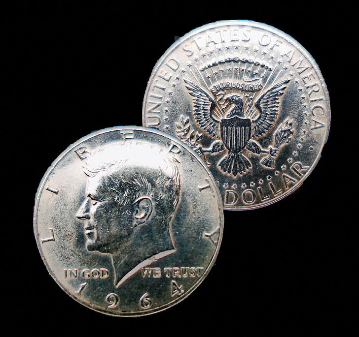 dòlar, mig dòlar, Dòlar de Kennedy, Històricament, EUA, moneda de plata, metall
