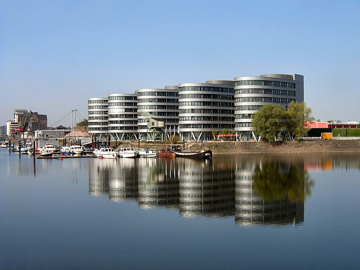 Duisburg, inenhafen, hamn, hem, arkitektur