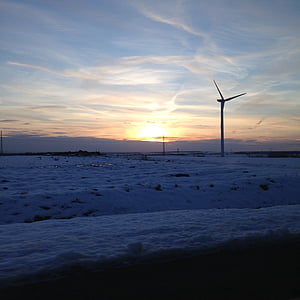 eoliennes, end of day, meurthe and moselle, evening, sunset, snow, winter