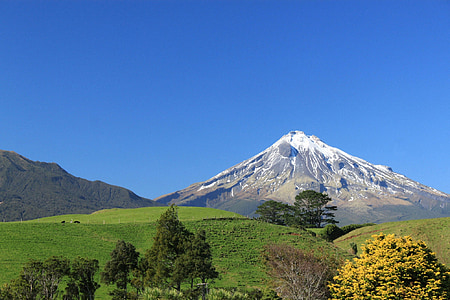kalns, Mount taranaki, Taranaki, Scenic, ainava, ziemas, ziemeļu sala