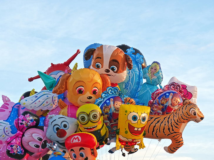 fair, balloons, sky, children's characters, fun, animal, cultures