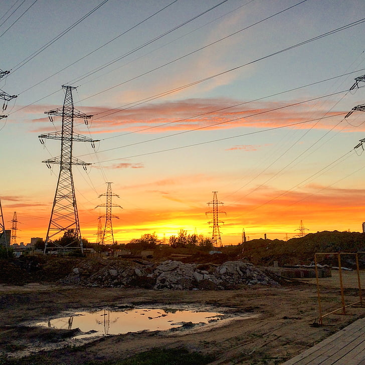 industrial, construction, sunset, electricity, industry, power Line, dusk