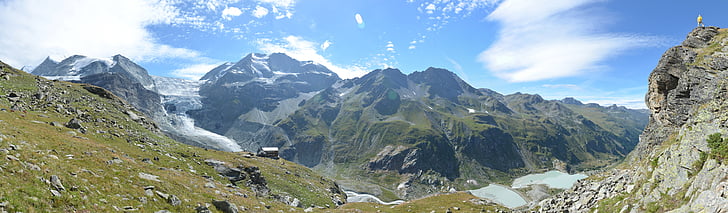 muntanyes, panoràmica, paisatge, cim de la muntanya, alpí, turtmannhütte cabina, Vall Turtmann