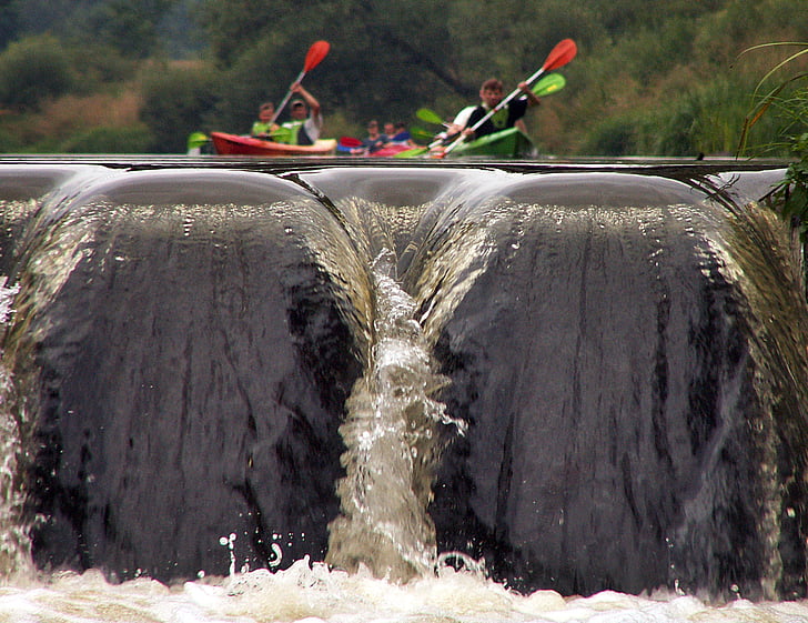 waterfall, i with, kayaks, rafting, water, kajakować, river