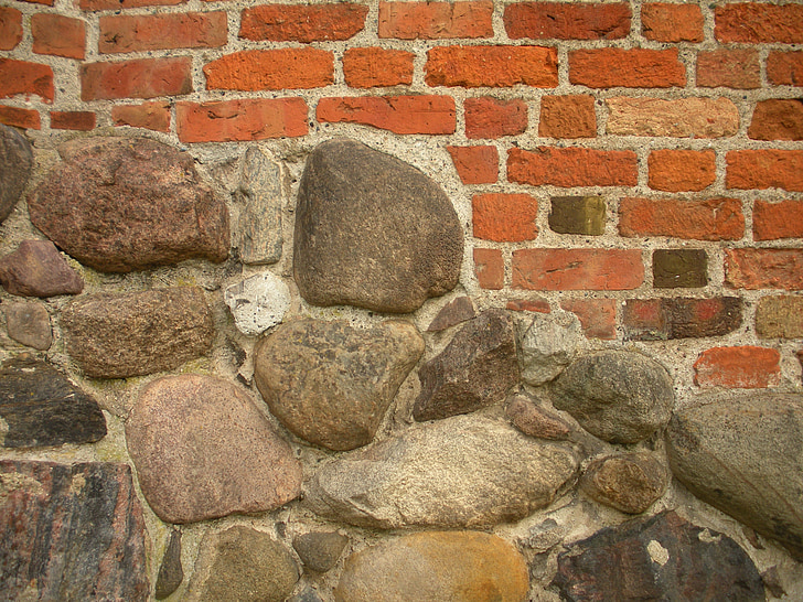 middelalderslott, detaljer, stein foundation, murstein mur, arkitektur, historie, kulturarv