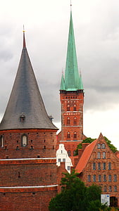 Lübeck, Hanza, gotika, arhitektura, impresivan, zgrada, toranj