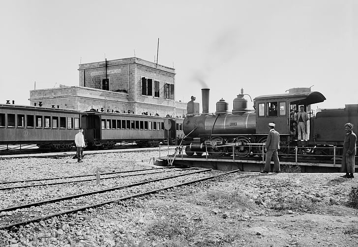 Locomotora, Locomotora de vapor, estació de tren, ferrocarril, semblava, Jerusalem, 1900