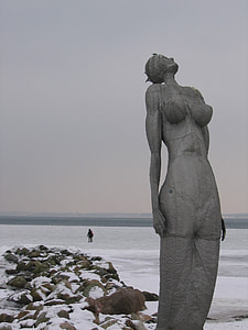mermaid, baltic sea, winter, cold, sea, snow, beach