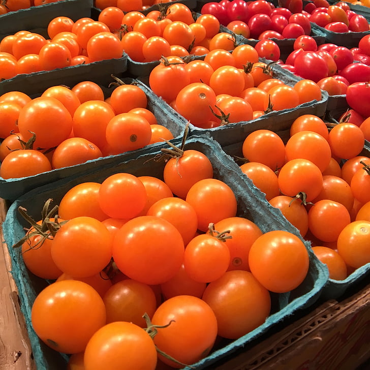 tomaatit, tomaatti, tuore, Ruoka, punainen, oranssi, tuoreus