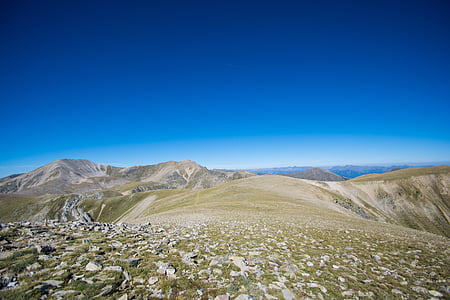 photo, brown, mountains, blue, sky, landscape, mountain
