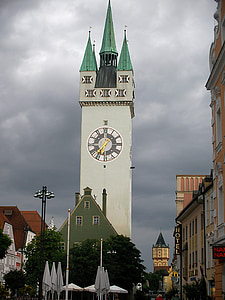 Straubing, Vācija, pulkstenis, zvanu tornis, cilvēki, zvaniņi, tornis