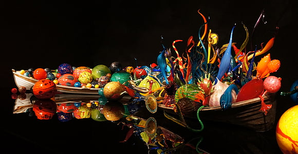 chihuly, glass, art, colorful, dale chihuly, row boats, seattle center