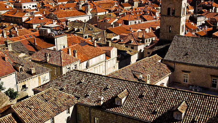 strechy, Orange strechy, hnedé strechy, Dubrovnik, Chorvátsko, Európa, Architektúra