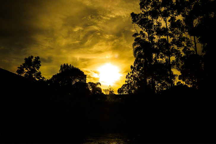 Захід сонця, Готель Sol, краєвид, горизонт, дерево, Хмара, Бразилія