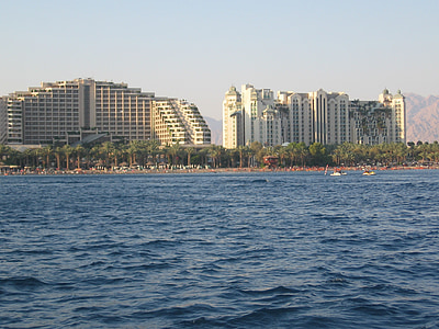 Eilat, Izrael, tenger, óceán, a Hotel, építészet, Skyline