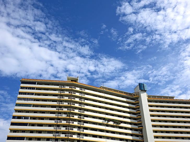 budova, obloha, modrá, Singapur, bydlení