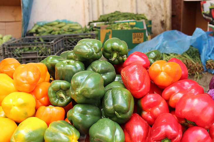 pepper, rød, gul, grønn, vegetarianer, vegetabilsk, mat