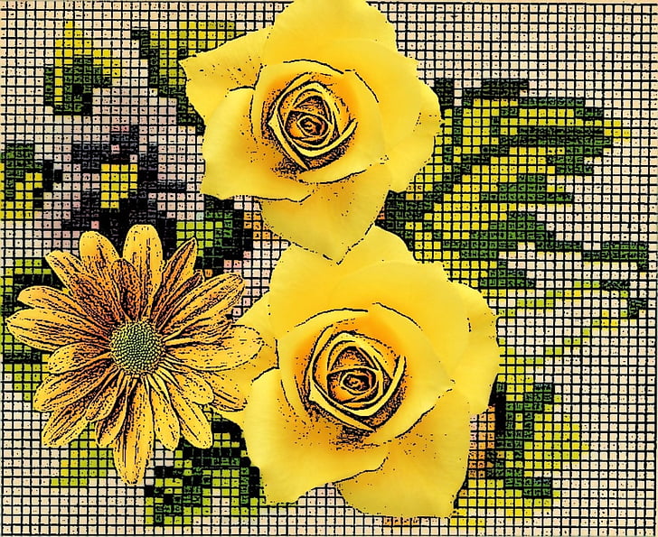 ดอกไม้, สีเหลือง, ความเสี่ยงของการเย็บปักถักร้อย, ประกอบชุด