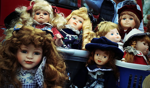 lutke, igračke, djevojka, slika, lica, lice, lutka