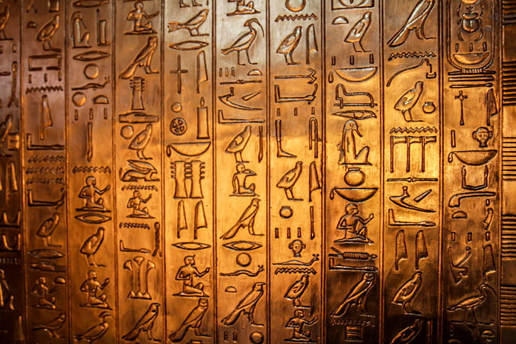hieroglyphics, characters, golden, egypt, pharaonic, luxor, tomb