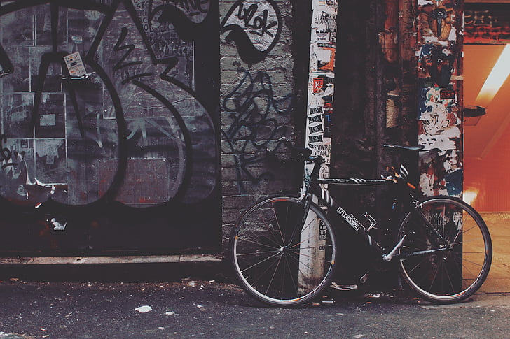 sykkel, sykkel, Graffiti, offentlige, vegg, kunst, veggmaleri