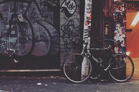bicicleta, bicicleta, grafite, público, parede, arte, pintura mural