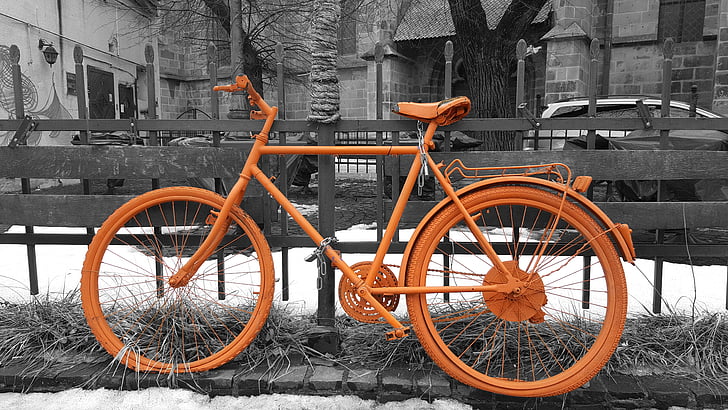 Vintage cykel, cykel, gamla, retro, väggen, transport, Street